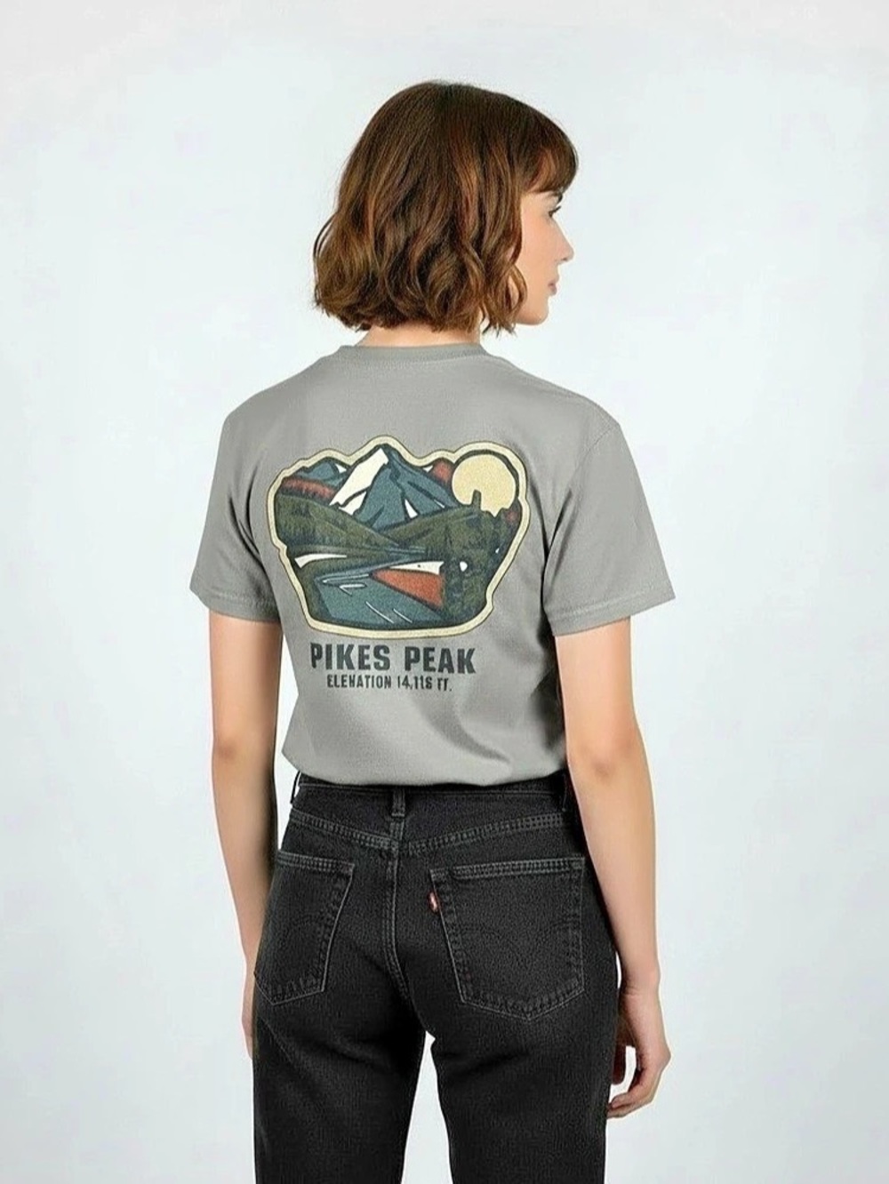 Pikes Peak Graphic Short Sleeve Tee in Gray Like New